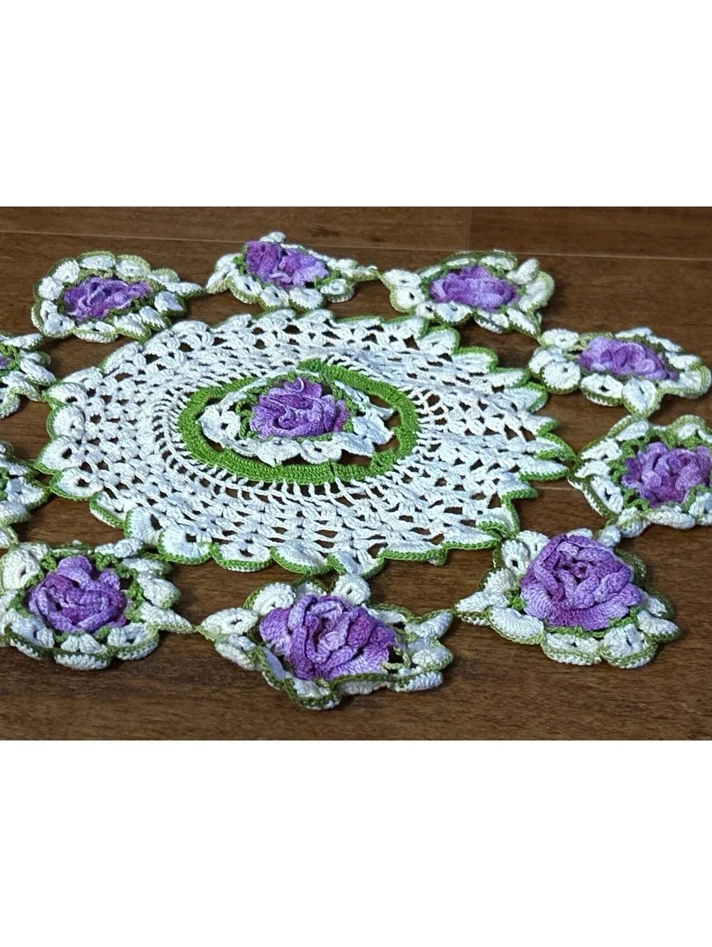 Hand Crochet Purple Rose Doily Table Decor
